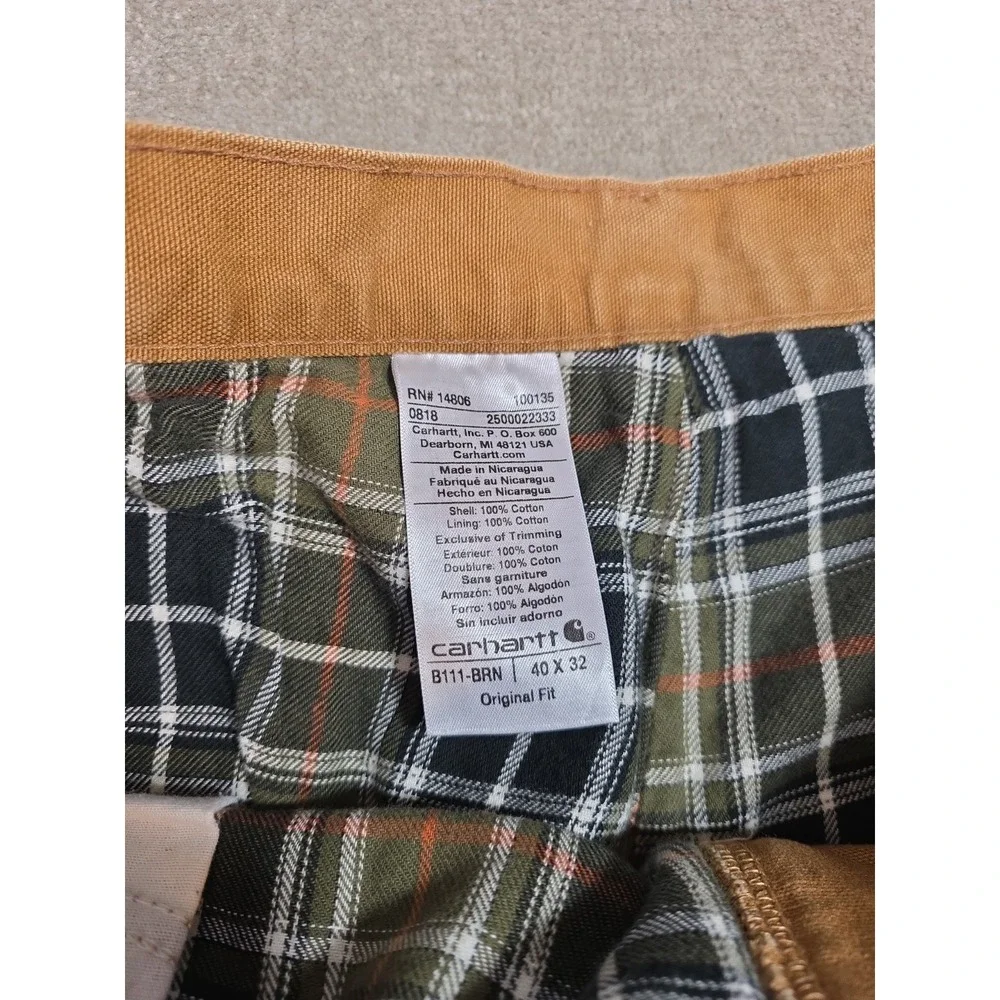 Carhartt Flannel Lined Carpenter Tan Pants Workwear B111-BRN Men's 40x32
